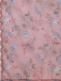 Peach Yoke Design Silk Blend Straight Suit with Dupatta