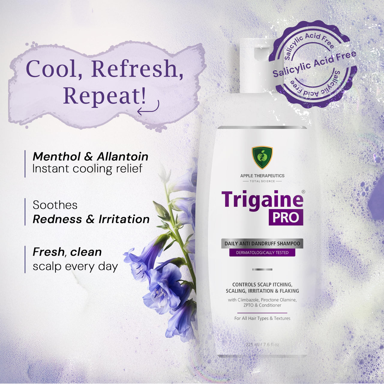 Trigaine PRO Daily Anti-Dandruff Shampoo 225 ml | Dermatologically Tested | Reduces Itching, Flaking & Scalp Irritation with Climbazole, Piroctone Olamine & ZPTO | Salicylic Acid Free Formula