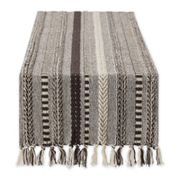DII Farmhouse Braided Stripe Table Runner Collection, 15x108 (15x113, Fringe Included), Dark Brown 15x108