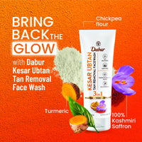 DABUR Kesar Ubtan Face Wash-100Ml|Enriched With Natural Turmeric, Niacinamide & Saffron To Brighten, Tone And Gently Exfoliate Skin|For Removing Tan, Dark Spots, Dirt & Impurities|For Men & Women