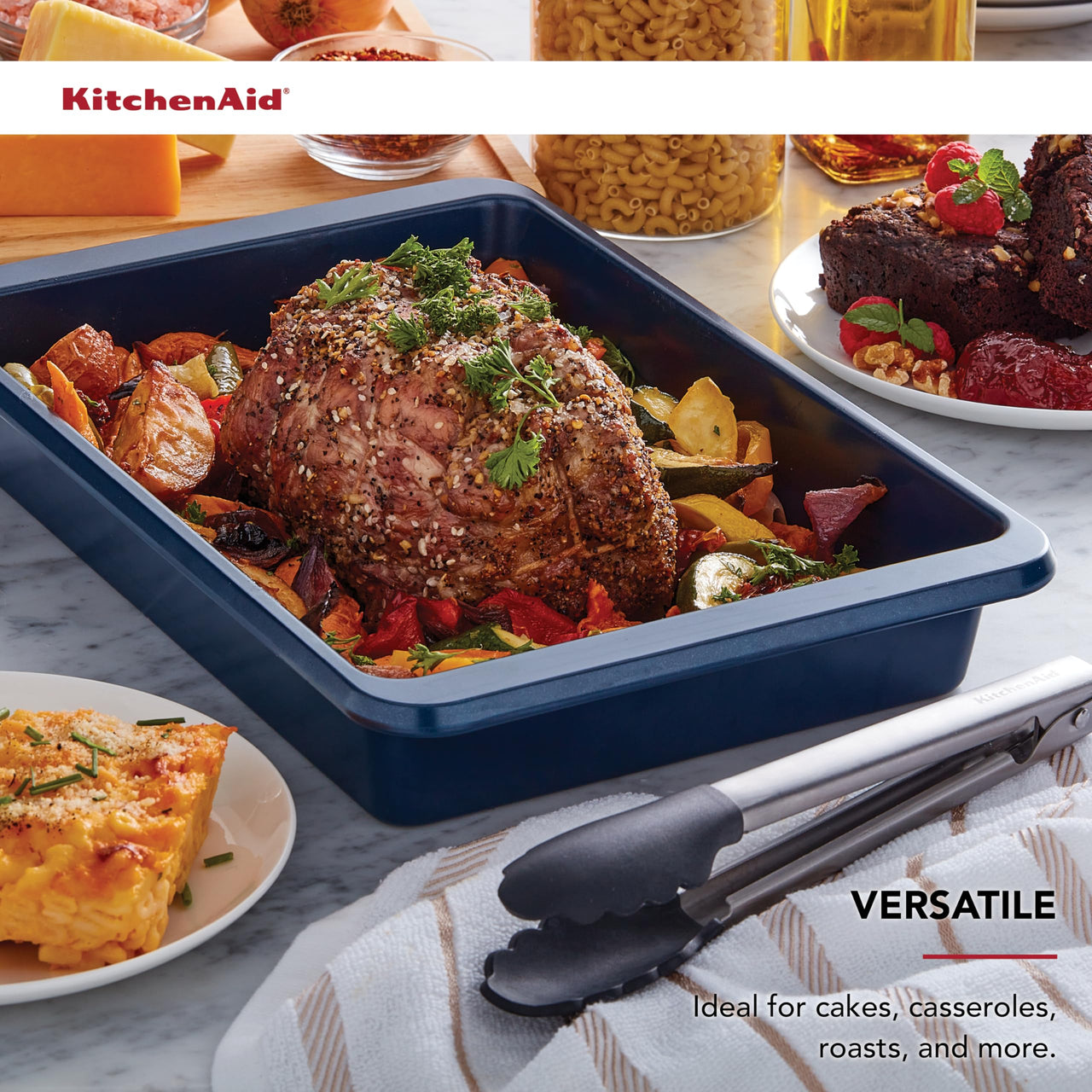 KitchenAid 9 x 13-In Nonstick Swiss Engineered Aluminized Steel Cake Pan, Dishwasher Safe, Ink Blue 9x13in