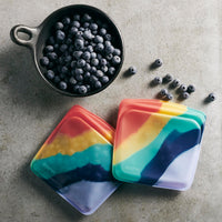 Stasher Reusable Silicone Storage Bag, Food Storage Container, Microwave and Dishwasher Safe, Leak-free, Bundle 6-Pack, Rainbow Splash + Blue Current + Green + Lavender