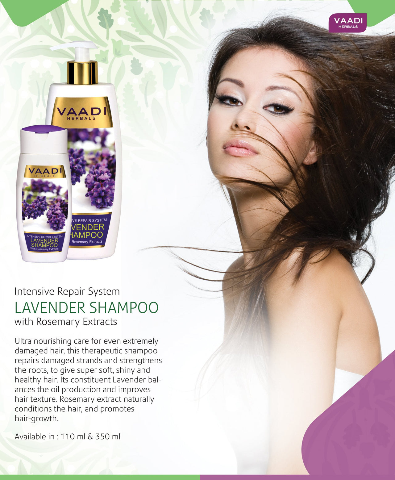 Vaadi Herbals Lavender Shampoo with Rosemary Extract, Intensive Repair System, 110ml