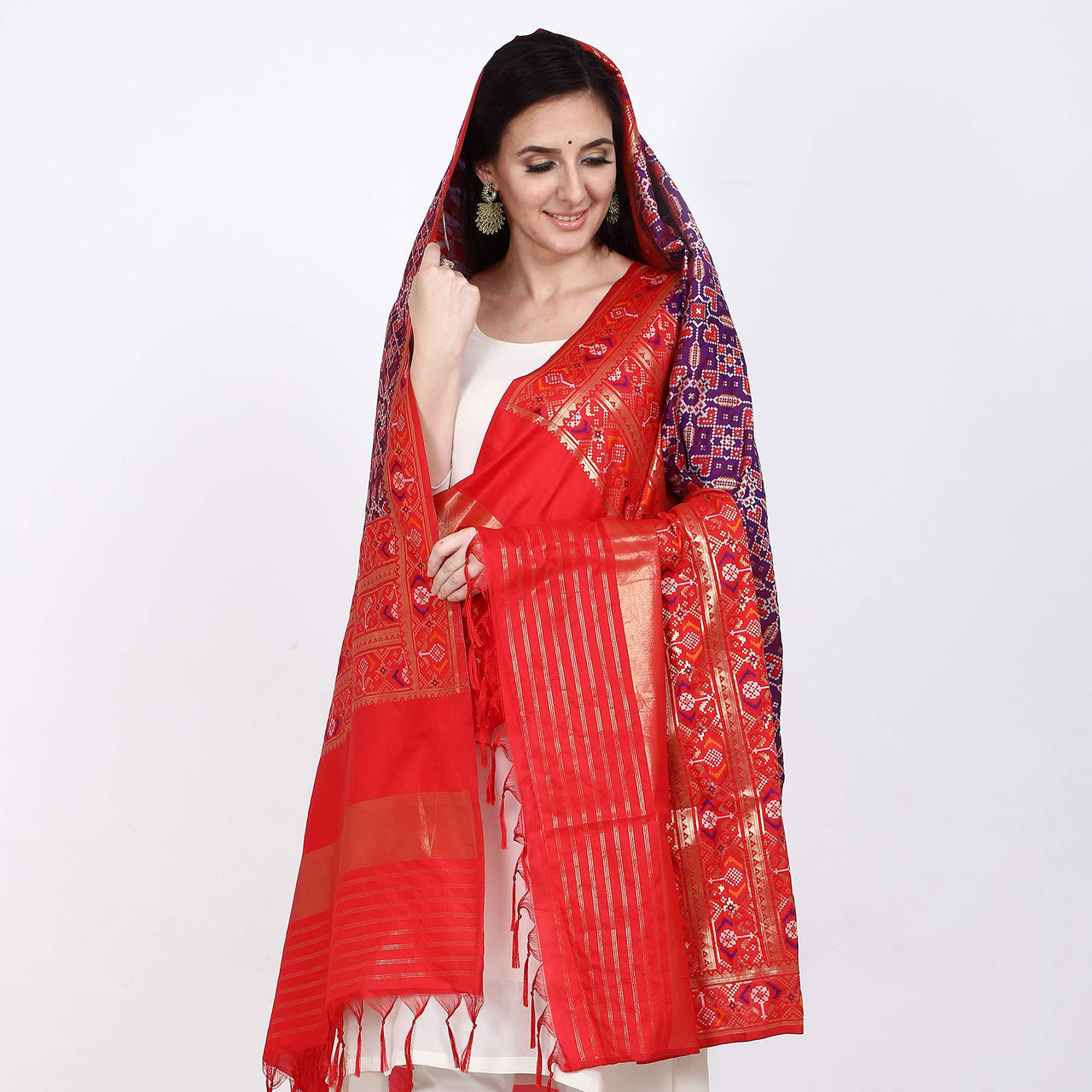 KAPAAHA Women's  Woven Silk Blend Patola Dupatta/Chunni Enough