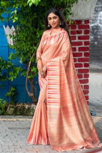NK Textiles Women's  Ikat Woven Tussar Silk Saree with Tassels