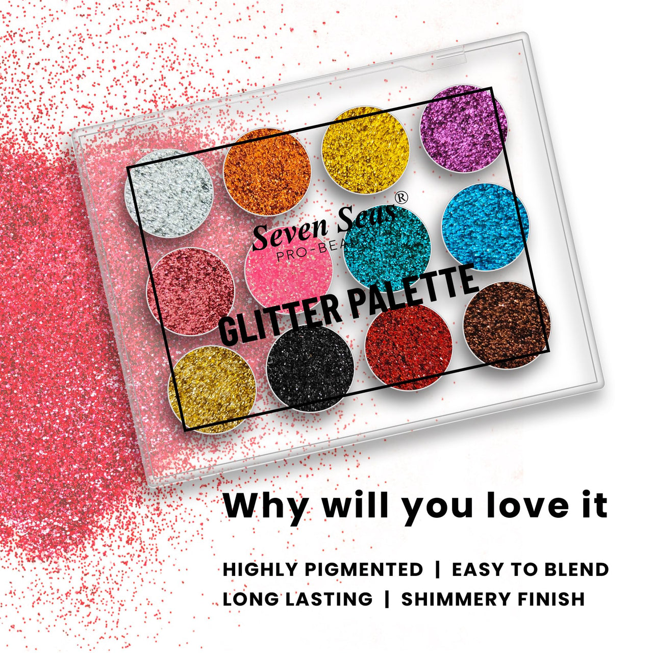 Seven Seas Glitter Eyeshadow Palette Shimmery Finish for Eye Makeup | Long Lasting | Highly Pigmented For Smokey Eye Palette (Natural)