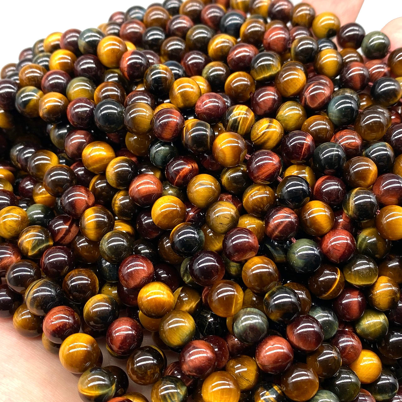 ABCGEMS African Tri-Color Tigers Eye Beads (Gorgeous Matrix- Mohs Hardness 7) Healing Energy Crystal Stone Ideal for Bracelet Necklace Ring DIY Jewelry Making Craft Men Women Smooth Round Tiny 6mm Tri Color Tigers Eye (From Africa)