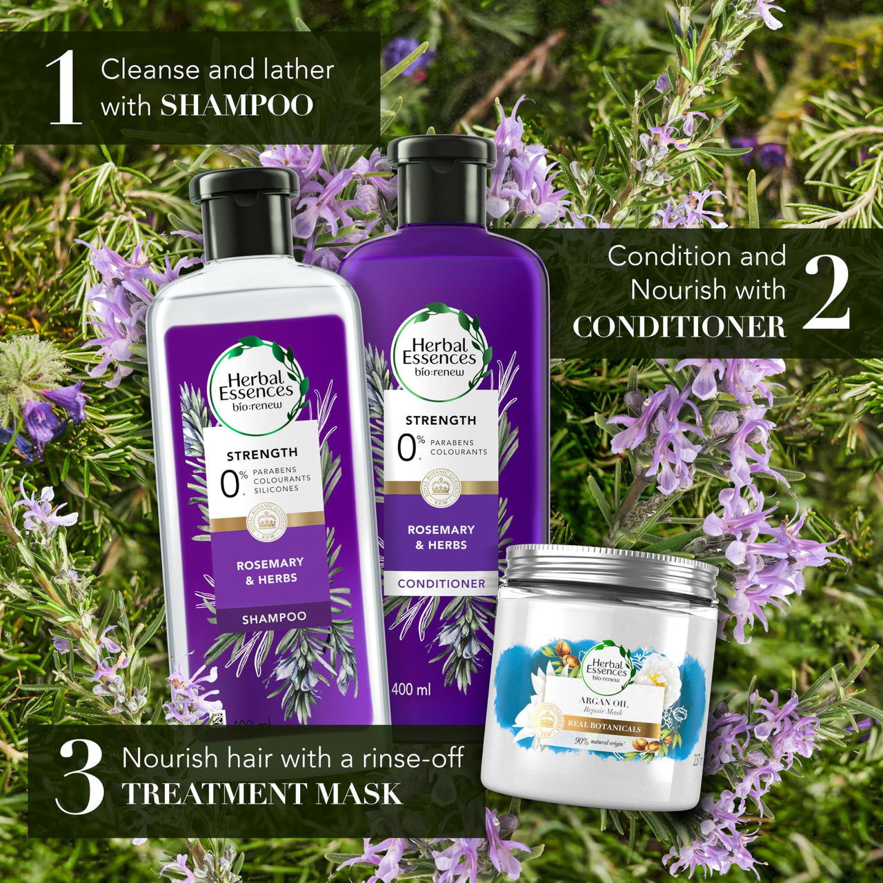 Herbal Essences bio:renew Rosemary and Herbs SHAMPOO, 400ml, No Parabens No Colourants