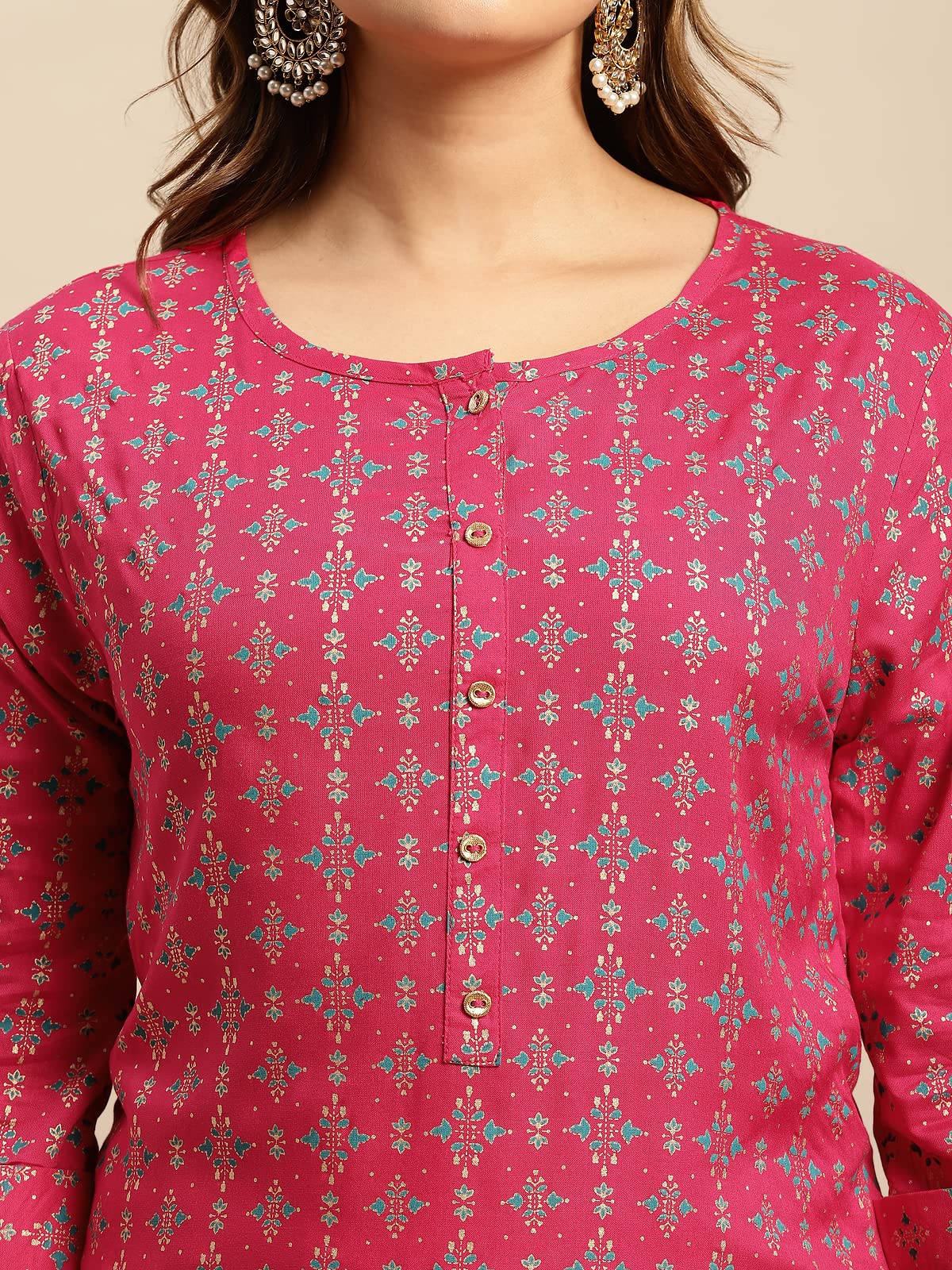 rangita Women Rayon Gold Printed Calf Length Straight Kurti