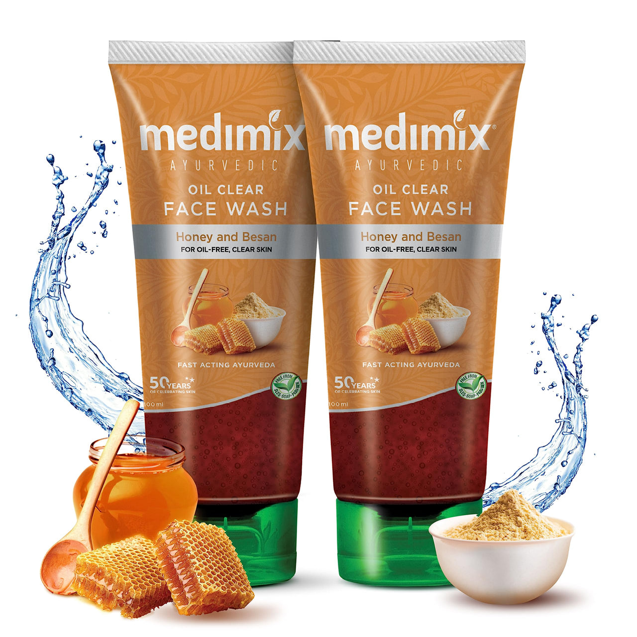 Medimix Ayurvedic Oil clear Face Wash for youthful and glowing skin | With Honey and Besan| 100 ml (Pack of 2)