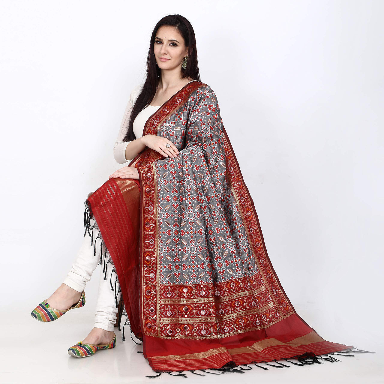 KAPAAHA Women's  Woven Silk Blend Patola Dupatta/Chunni