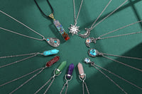 MAIBAOTA 10 Pcs Crystal Necklace Healing Amethyst Crystals Carnelian Chakra Necklaces Evil Eye Necklace Vintage Hippie Wiccan Boho Rose Quartz Moon Sun Jewelry Heart Gemstone Pendant for Women C-12 Pcs