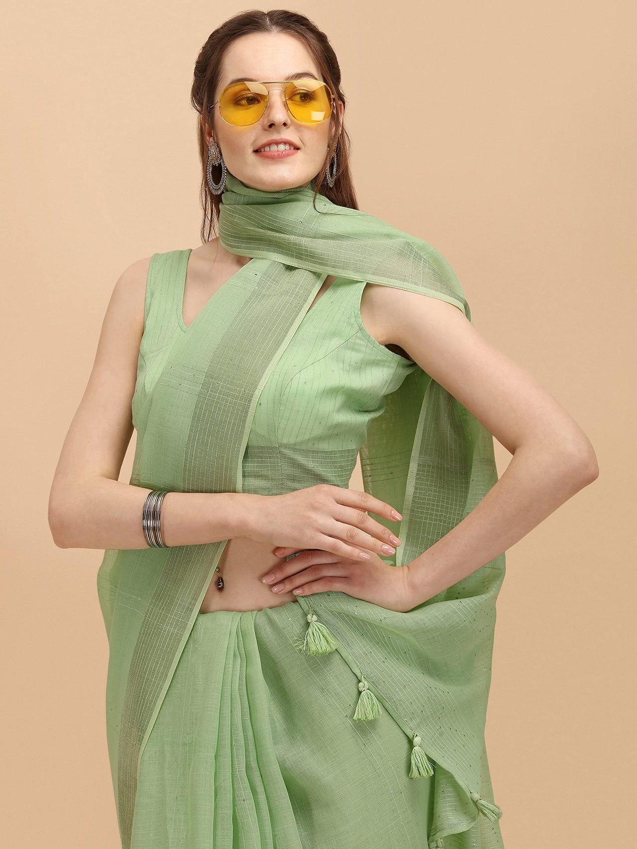 DUNGRANI Women's  Linen Saree With Blouse Piece