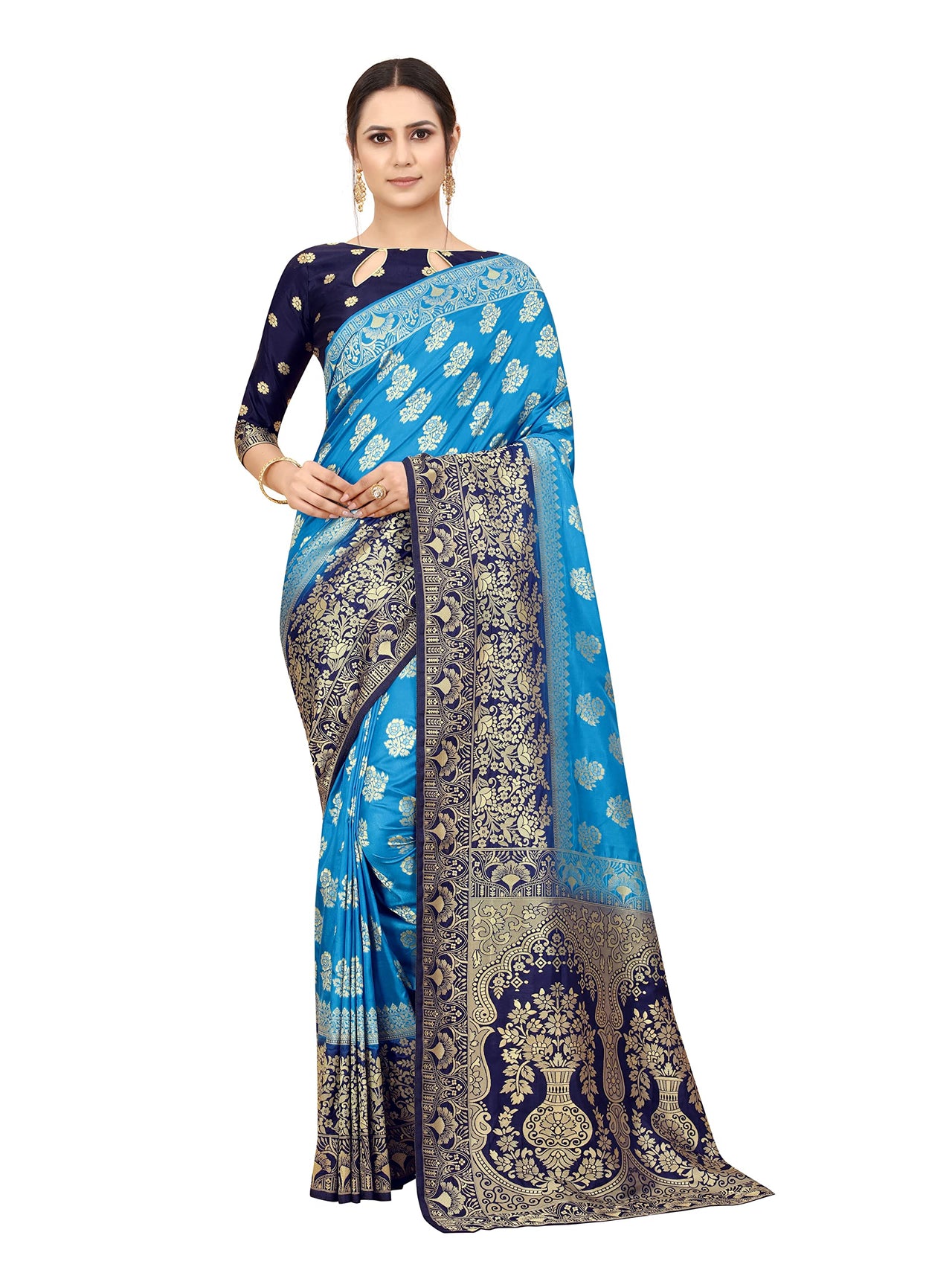 SATYAM WEAVES Women's  Banarasi Cotton Silk Saree With Blouse Piece
