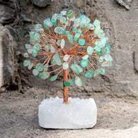 Green Aventurine Chakra Tree of Life - Handmade Crystal Tree for Positive Energy, White Aura Base, Feng Shui Decor - Gemstone Tree, Copper Wire Money Bonsai, Green Healing Crystals, Spiritual Gift Green Aventurine + White Aura Base