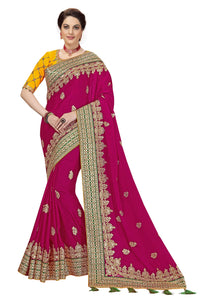 Nivah Fashion Women's  Satin Embroidery Saree with Heavy Work Blouse Piece