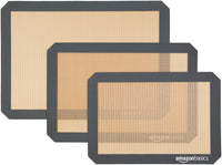 Basics Rectangular Silicone, Non-Stick, Food Safe Baking Mat, Pack of 3, Beige/Gray, 16.5