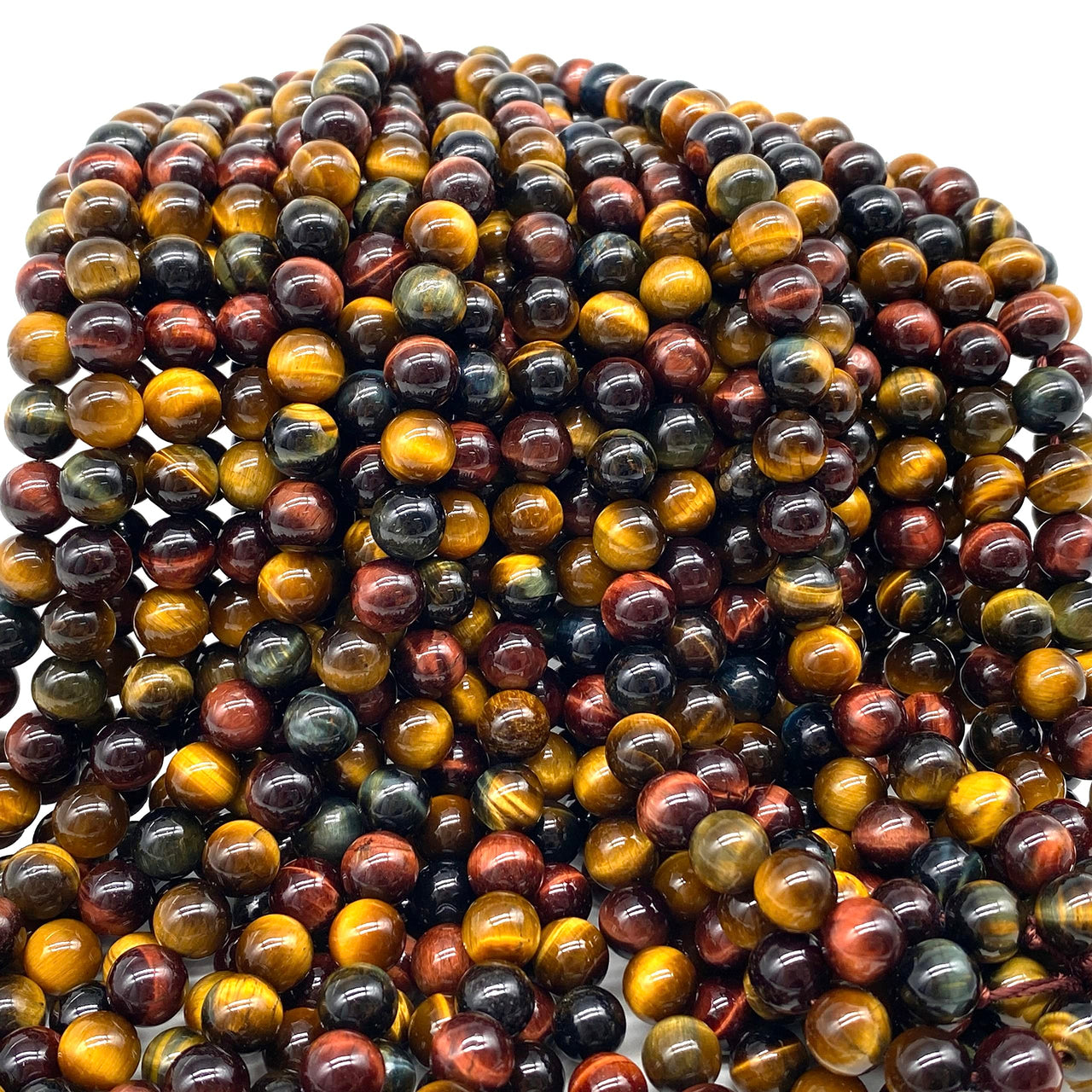 ABCGEMS African Tri-Color Tigers Eye Beads (Gorgeous Matrix- Mohs Hardness 7) Healing Chakra Energy Crystal Stone Ideal for Bracelet Necklace Ring DIY Jewelry Making Craft Men Women Smooth Round 8mm Tri Color Tigers Eye (From Africa)