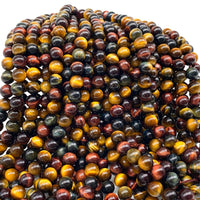 ABCGEMS African Tri-Color Tigers Eye Beads (Gorgeous Matrix- Mohs Hardness 7) Healing Chakra Energy Crystal Stone Ideal for Bracelet Necklace Ring DIY Jewelry Making Craft Men Women Smooth Round 8mm Tri Color Tigers Eye (From Africa)