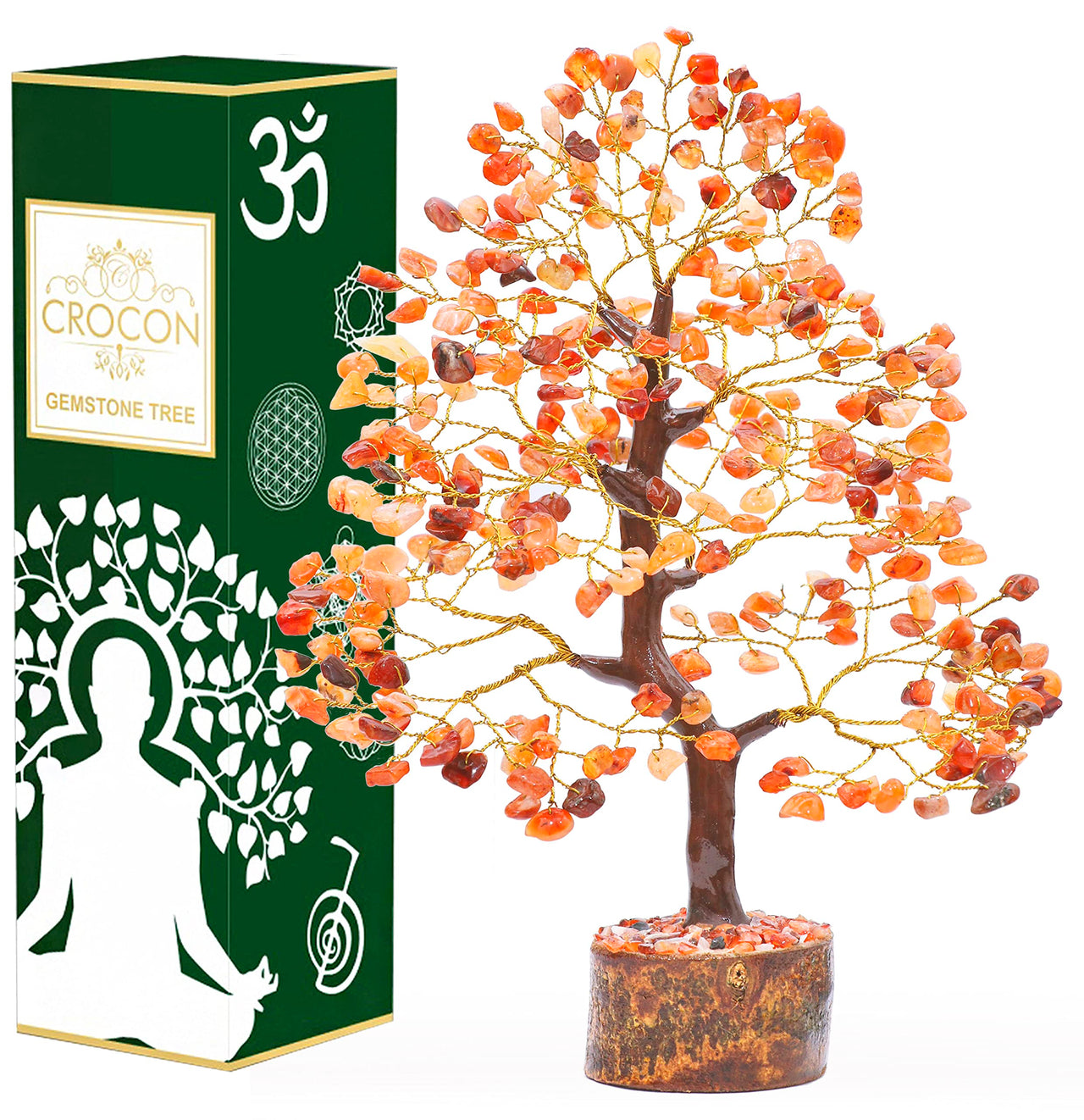 Carnelian Chakra Tree of Life - Crystal Tree for Positive Energy, Handmade Gemstone Tree - Feng Shui Decor, Good Luck Money Tree Bonsai - Orange Healing Crystals for Sacral Chakra, Prosperity Gift Carnelian (Golden Wire)