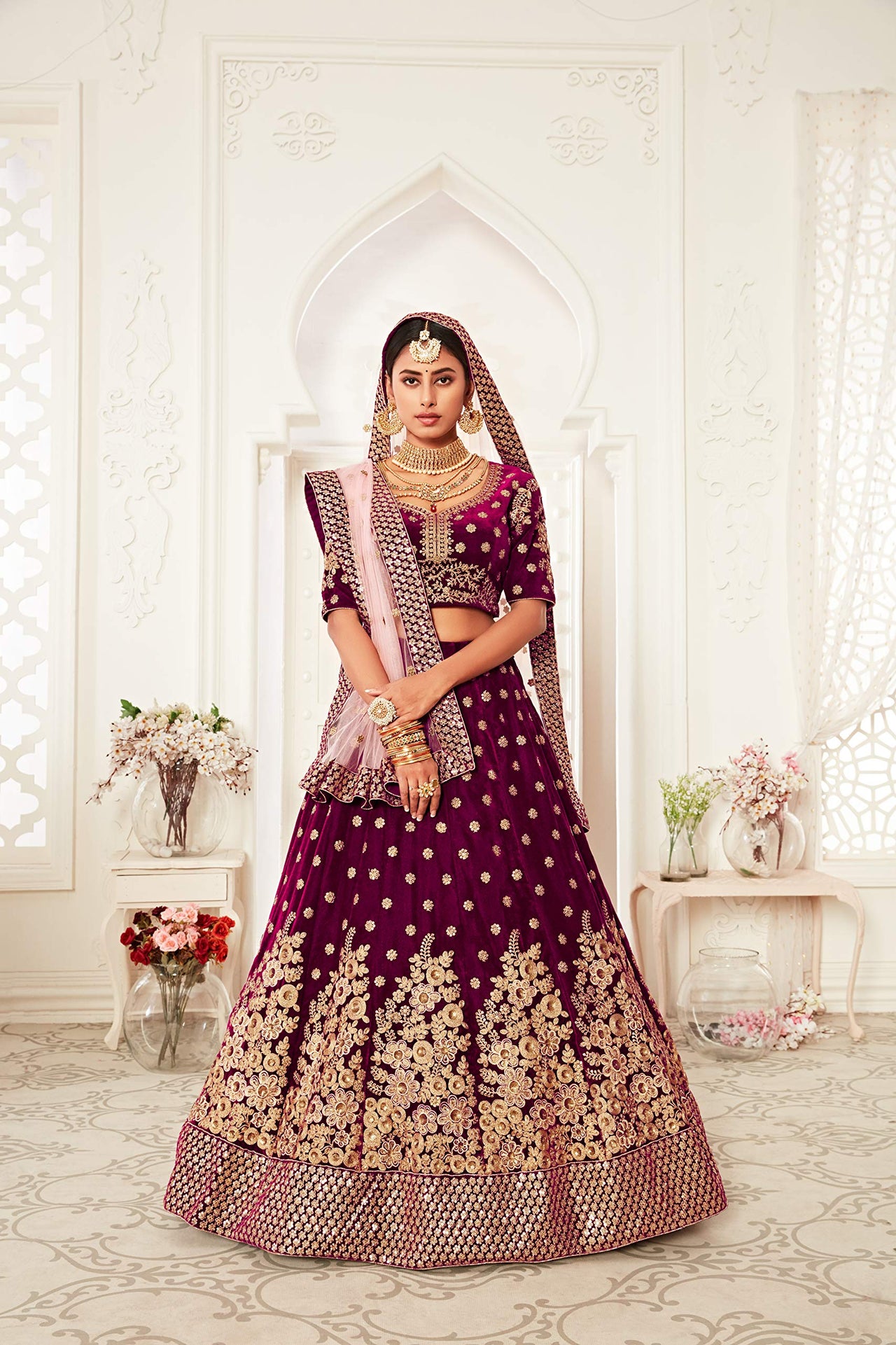 Zeel Clothing Women's  Velvet Semi stitched Lehenga