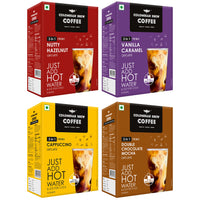 Colombian Brew 3 in 1 Assorted Instant Coffee Premix Café Latte, 10 Sachets Box & Colombian Brew Hazelnut Instant Coffee Powder, No Sugar Vegan, 50gm