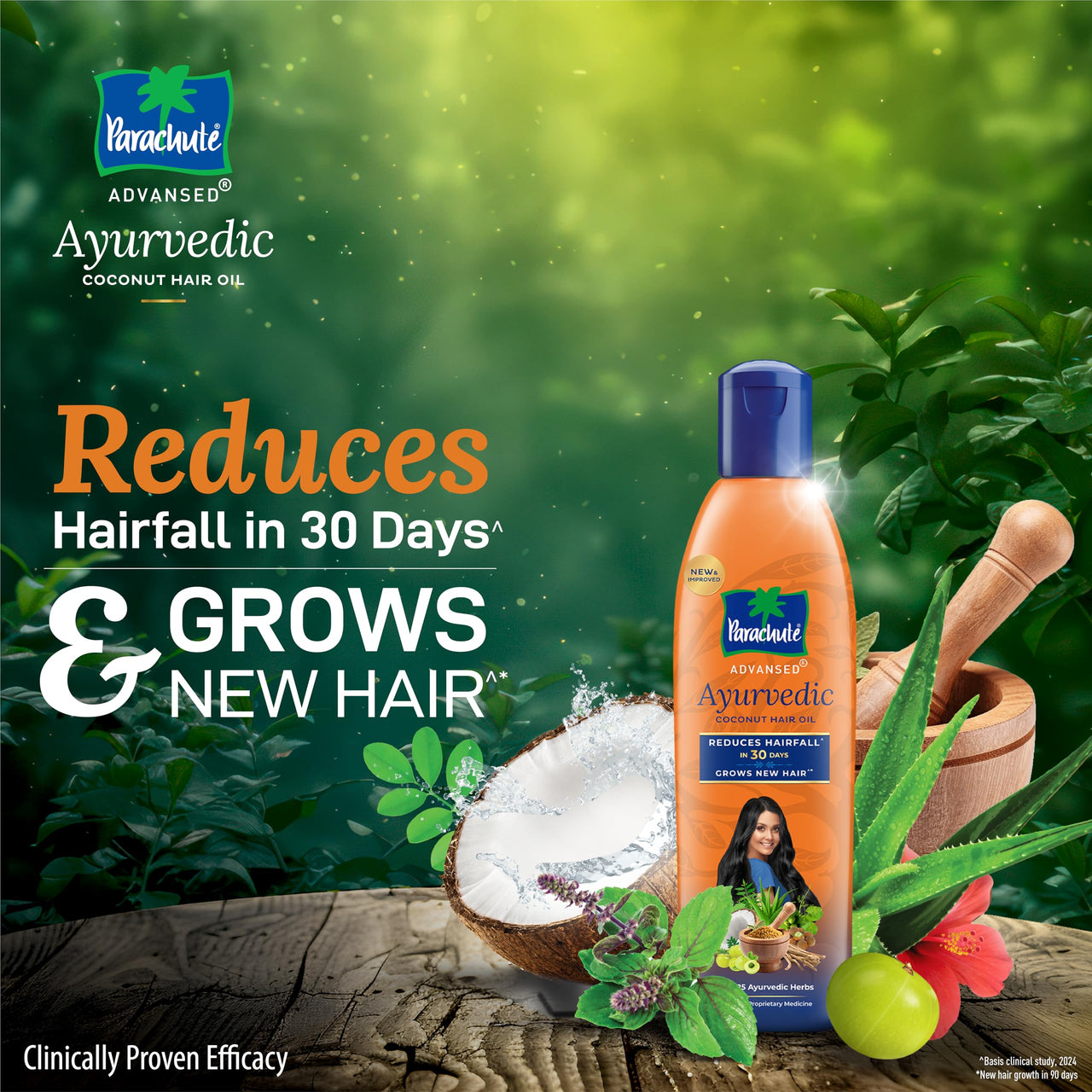 Parachute Advansed Ayurvedic Coconut Hair Oil | For Hair Fall Control & Hair Growth | With Coconut & 25 Ayurvedic Herbs like Amla, Neem, Bhringraj, Brahmi, Methi etc | Clinically Proven to Reduce Hair Fall in 30 Days | 300ml