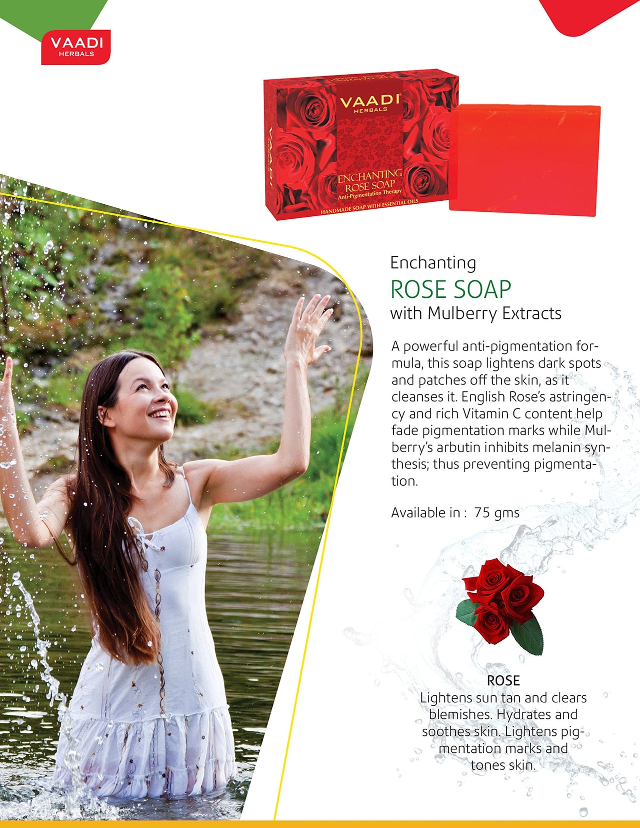Vaadi Herbals Enchanting Rose Soap with Mulberry Extract, 75g (Pack of 12)