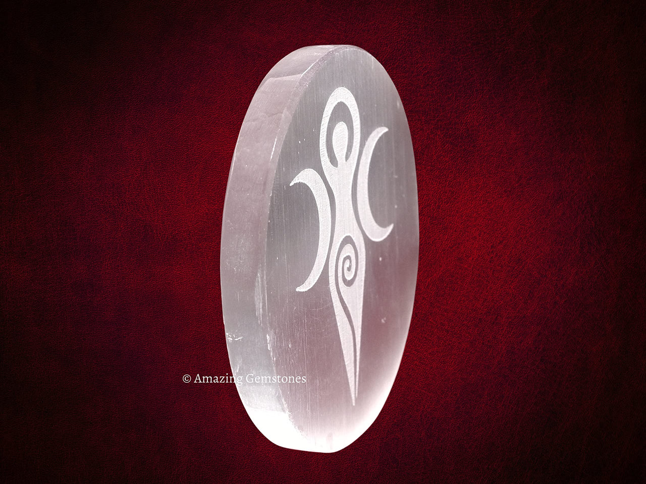 Selenite Crystal Charging Plate For Crystals And Healing Stones, 4.5" Selenite Crystal Plate Engraved Goddess Moon Coaster For Home Office Table Decor (Selenite Round Disc)