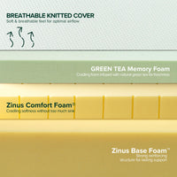 ZINUS 6 Inch Green Tea Memory Foam Mattress [New Version], Queen, Fiberglass free, Medium Firm Feel, Zoned Pressure Relief, Certified Safe Foams & Fabric, Mattress in A Box 6