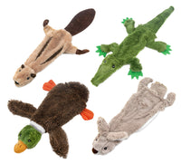 Best Pet Supplies 2-in-1 Stuffless Squeaky Dog Toys with Soft, Durable Fabric for Small, Medium, and Large Pets, No Stuffing for Indoor Play, Holds a Plastic Bottle - 4 Figures, Medium Multicolor/Wild Duck,Hare,Squirrel,Alligator
