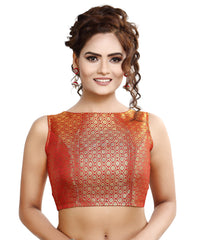 Madhu Fashion Womens Traditional Rich Banaras Brocade Sleeveless Readymade Saree Blouse