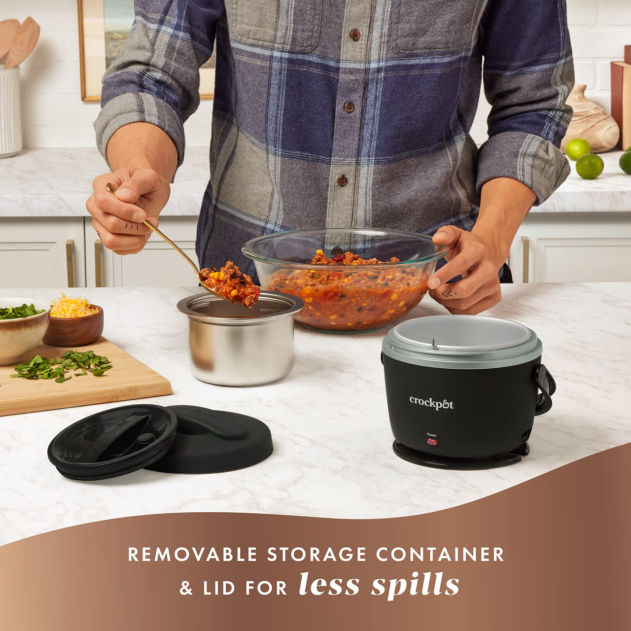 Crock-Pot Electric Lunch Box, Portable Food Warmer for Travel, Car, On-the-Go, 20-Ounce, Black Licorice | Keeps Food Warm & Spill-Free | Dishwasher-Safe | Gifts for Women, Men