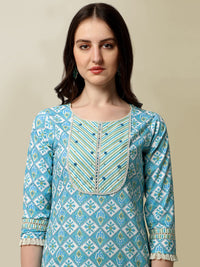 SOURBH Women's  Straight Fit Cotton Floral Printed and Embellished Kurta Set with Trouser Pant and Dupatta
