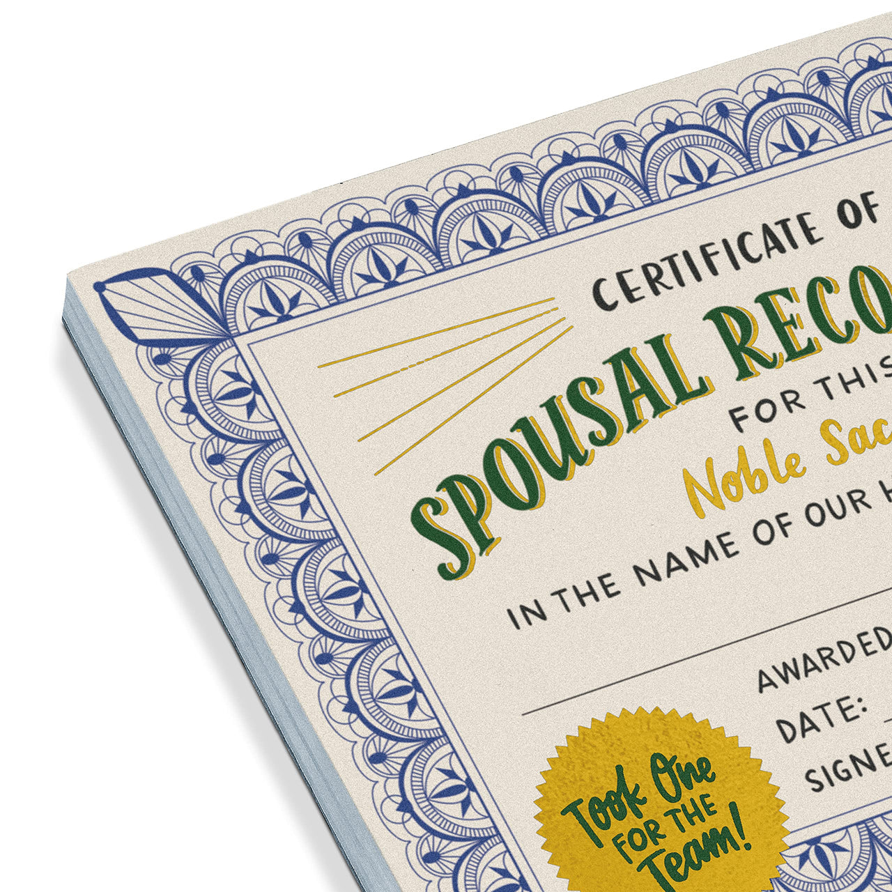 Em & Friends Spouse Recognition Wife/Husband Award Paper Certificate Note Pad & Funny Trophy Pad, 5.15 x 7-inches 5.15" x 7" Spouse Appreciation (Gold Foil)