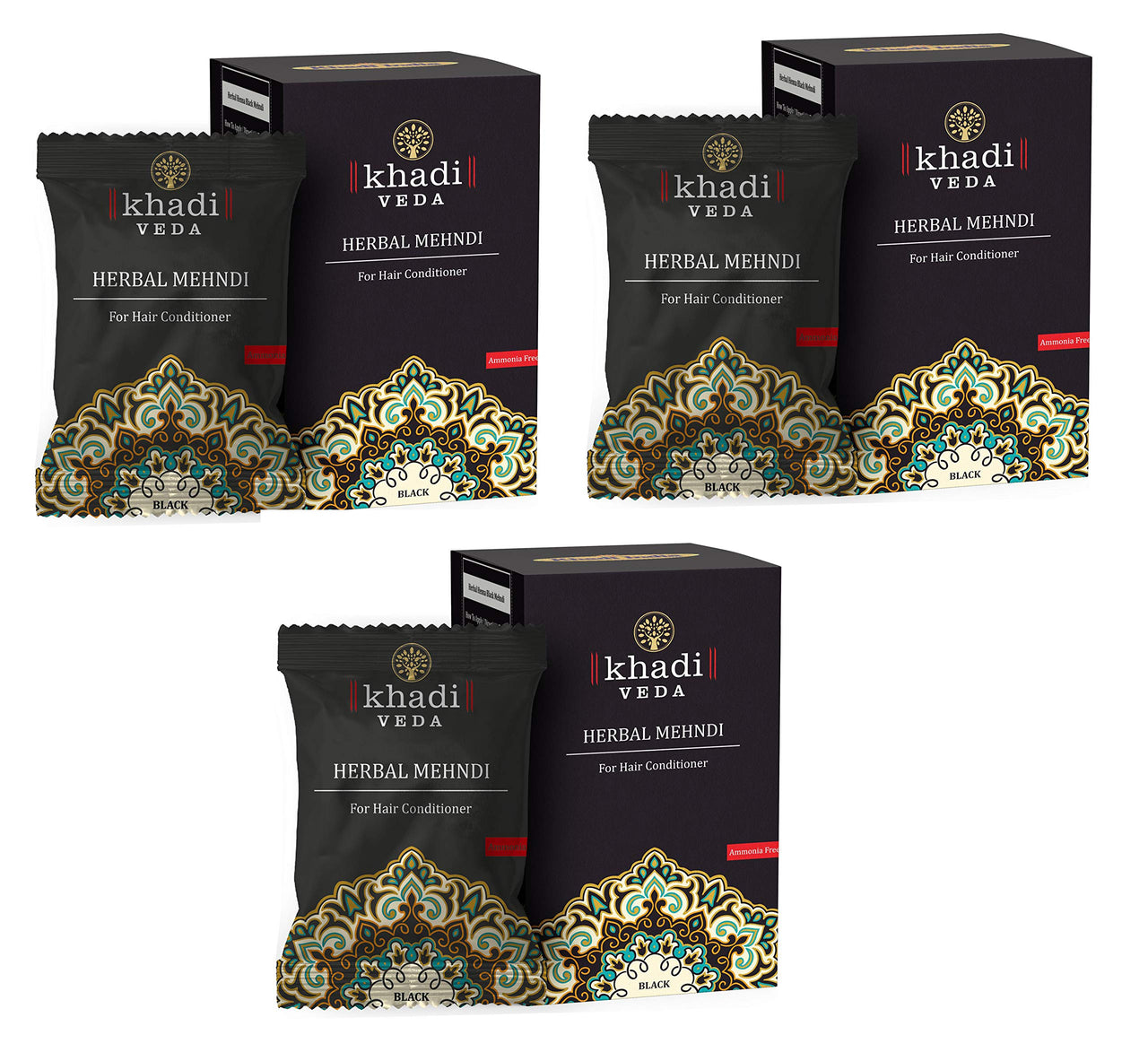 Khadi Veda Herbal Mehndi Henna Powder 100gm each (Pack of 3)(Black)