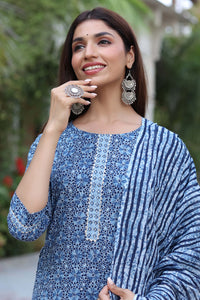 Vaamsi Cotton Printed Kurta Palazzo Dupatta Set (VKSKD1036_Blue)