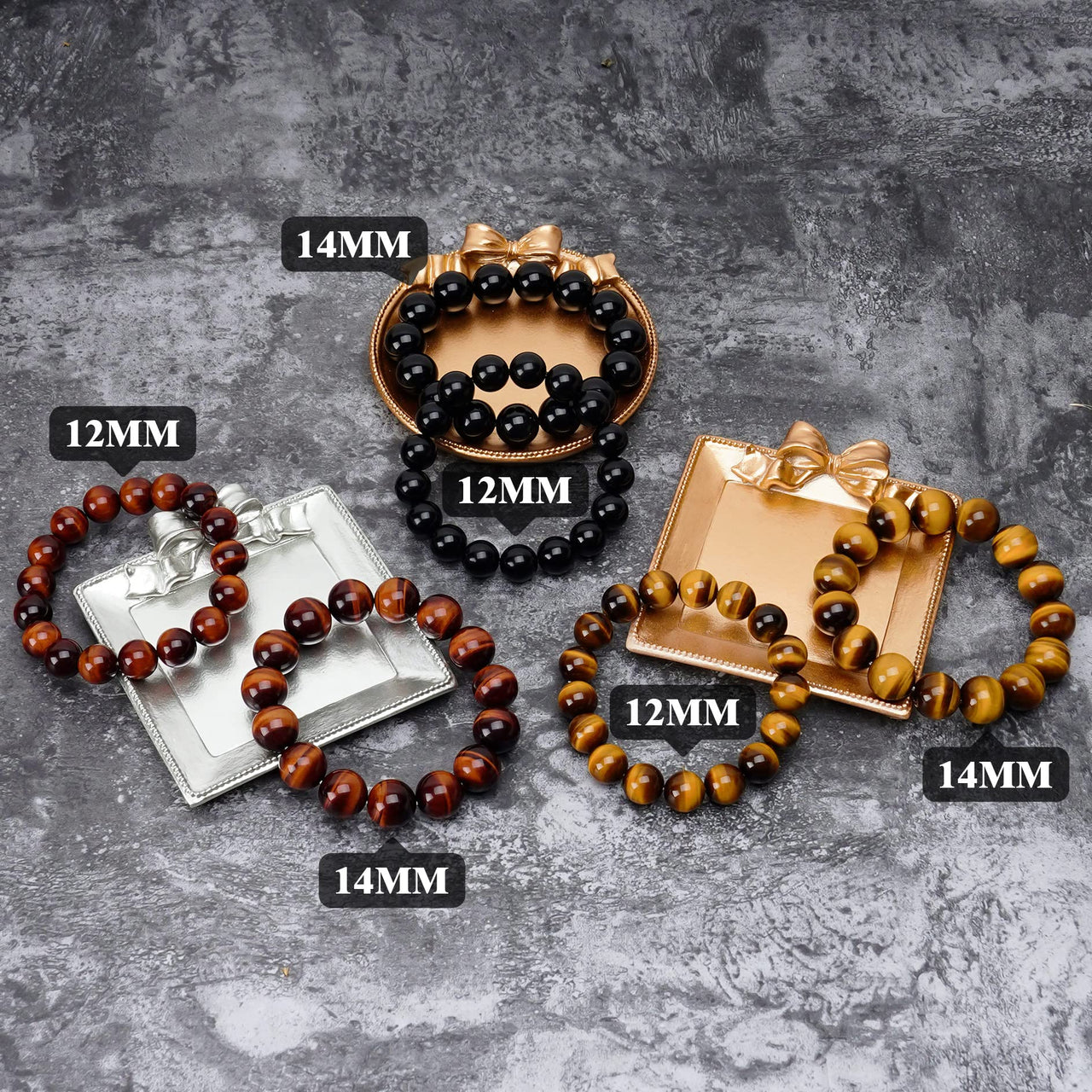 Vicsoon Handmade Bracelets, 14mm Natural Black Obsidian Protection Bracelet for Men Women, Healing Bracelet Beads Bring Luck,Prosperity and Happiness, Crystal Jewelry Stretch Stone Bracelets for Gift