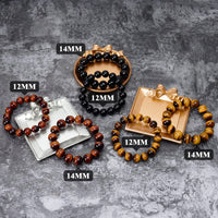 Vicsoon Handmade Bracelets, 14mm Natural Black Obsidian Protection Bracelet for Men Women, Healing Bracelet Beads Bring Luck,Prosperity and Happiness, Crystal Jewelry Stretch Stone Bracelets for Gift