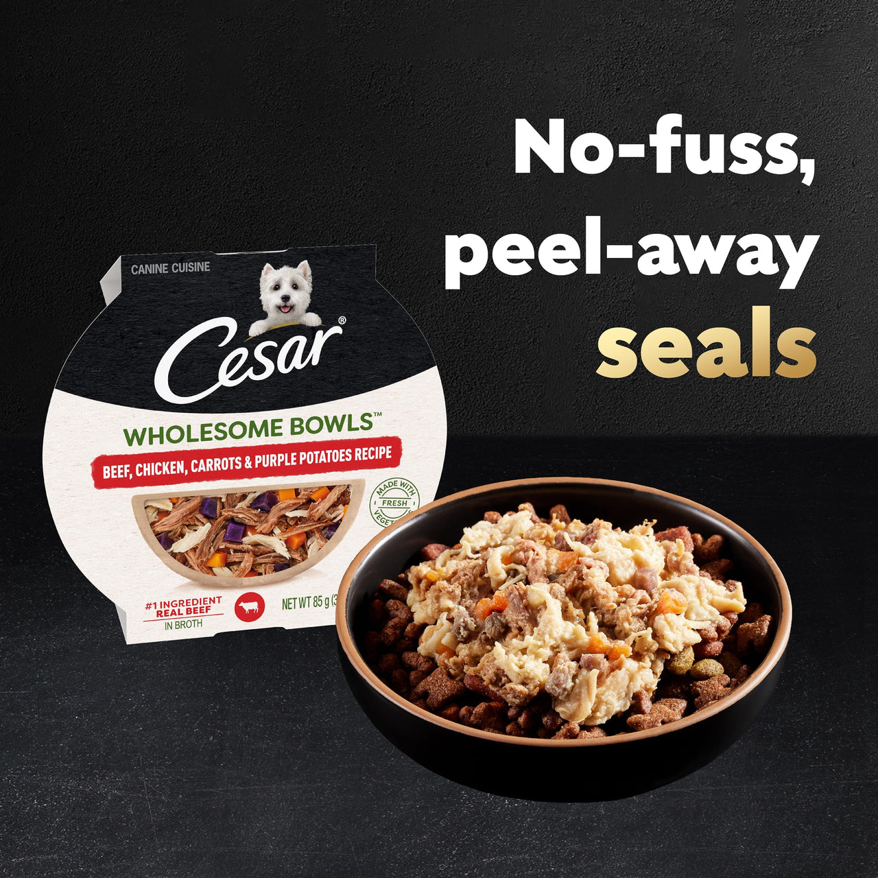 CESAR WHOLESOME BOWLS Adult Soft Wet Dog Food, Chicken, Carrots, Barley & Green Beans Recipe and Beef, Chicken, Purple Potatoes & Carrots Recipe Variety Pack, 3oz., Pack of 6