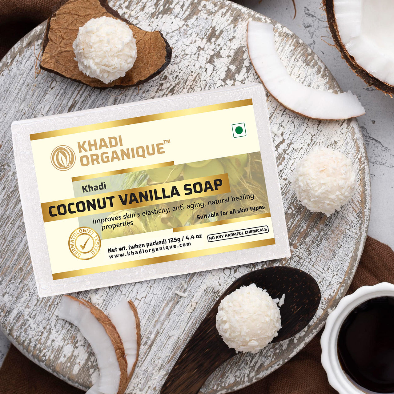 Khadi Organique Pure Natural Herbal & Handmade Coconut Vanilla Soap Combo Kit Pack of 4 500 gm