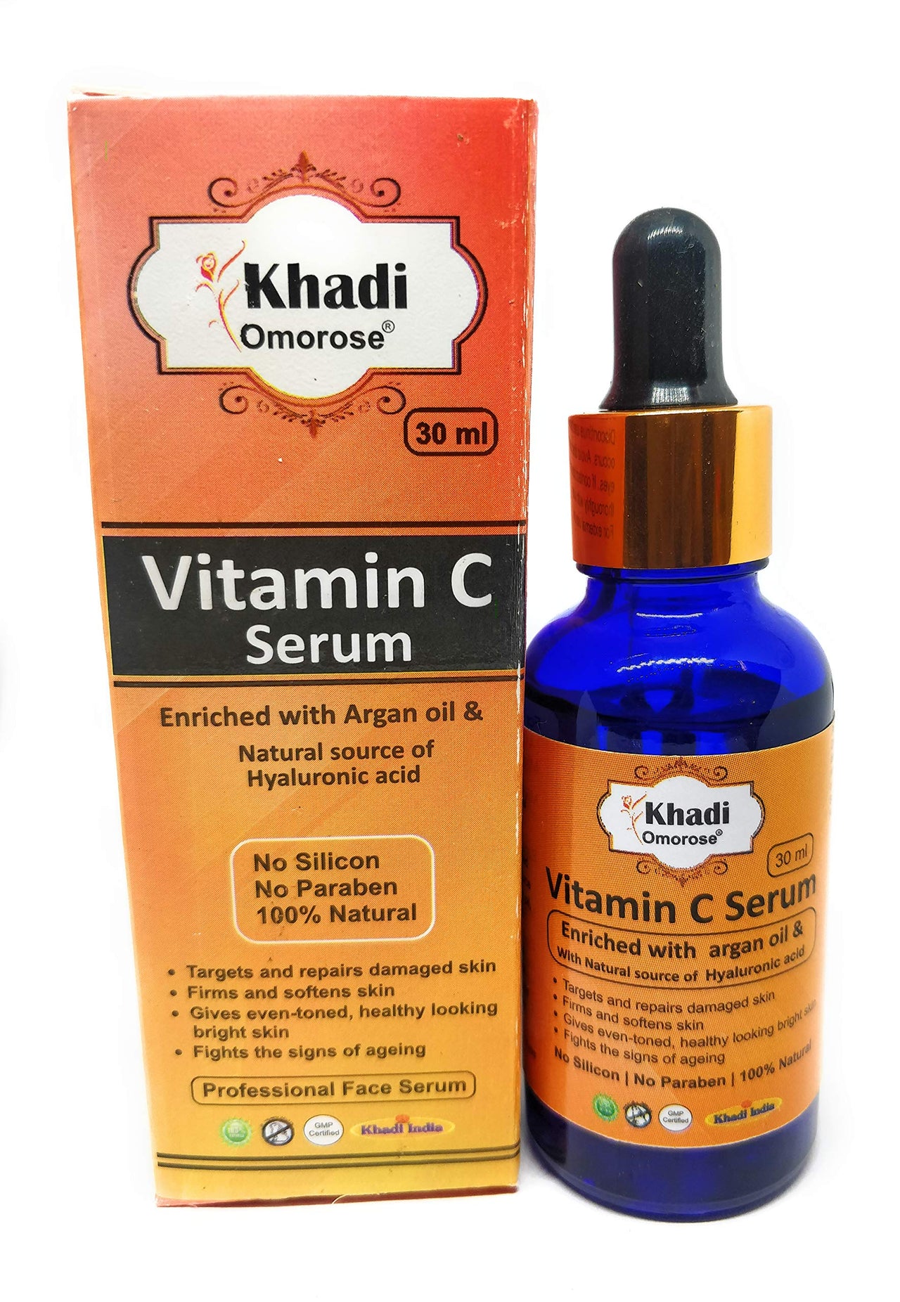Khadi Omorose Vitamin C Serum With Natural Hyaluronic Acid, Argan, Almond, Wheatgerm, Avocado Oil, 30 Ml