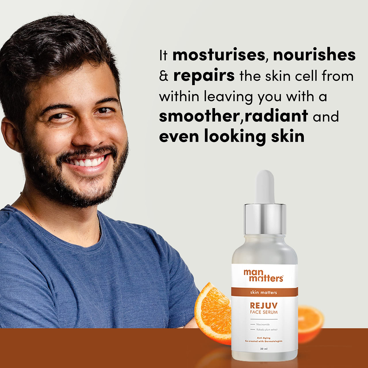 Man Matters Rejuv Face Serum | Radiant Skin, Fights Acne, Acne Scars, Aging & Dark Spots | 10% Niacinamide & 2% Kakadu Plum (The purest form of Vitamin C) | Co-created by Dermatologists | 30 ml
