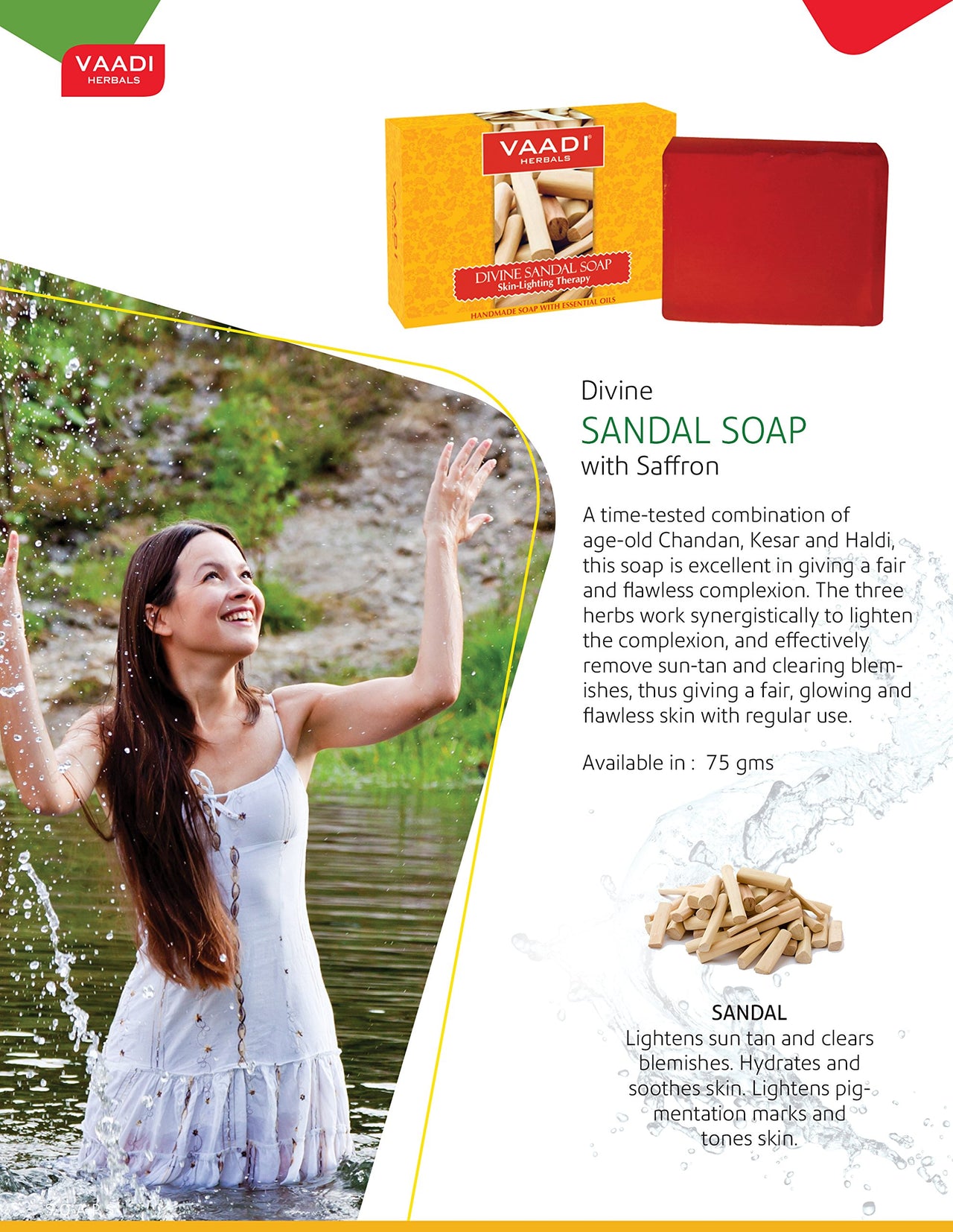 Vaadi Herbals Divine Sandal Soap with Saffron and Turmeric, 75g