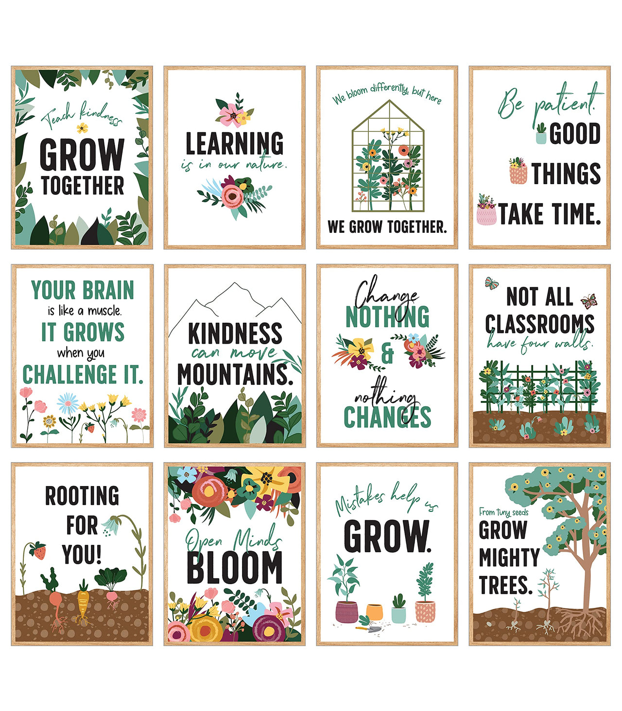Carson Dellosa Grow Together 12 Posters Motivational Mini Posters for Classroom Set, Inspirational Greenery Classroom Posters for Bulletin Board, Homeschool, Classroom Dcor, and Office Dcor