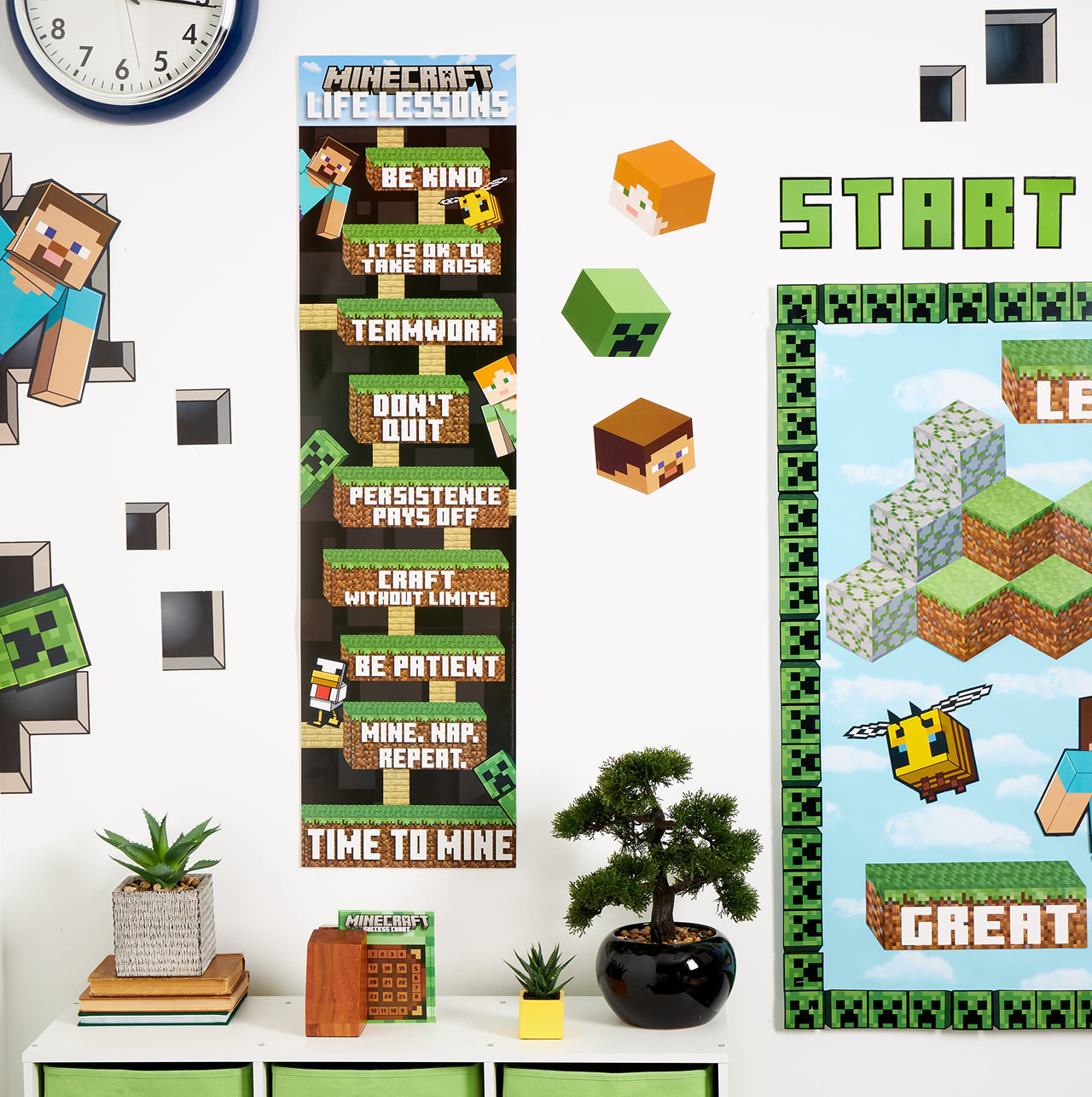 Eureka Minecraft Life Lessons Vertical Classroom Banner for Teachers, 12" x 45" Minecraft Lessons