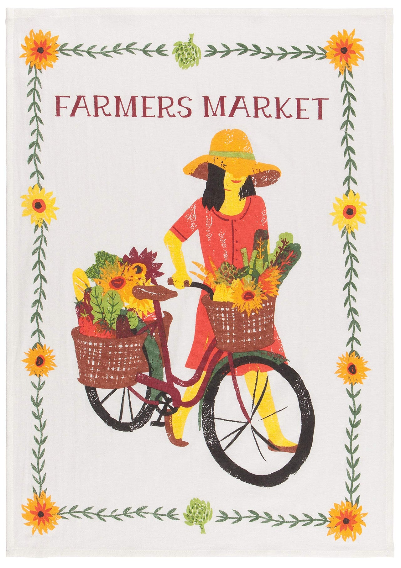 Now Designs Floursack Kitchen Towels Quick Dry Cotton Hand Towel Set, 3 Count, Farmers Market, 20 x 30 in