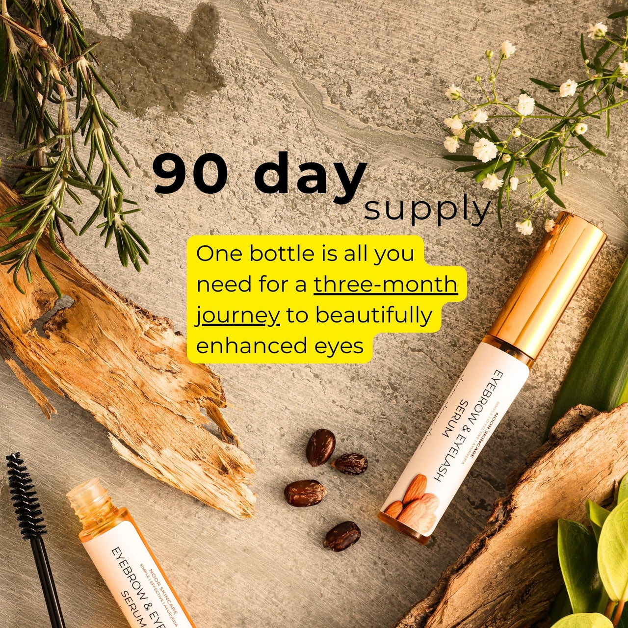 Noor Skincare Eyebrow & Eyelash Growth Serum/Oil - Organic, Brow & Lash Boosting Enhancer for Thick Eyebrows and Eyelashes - has Castor oil for Volume & comes with Applicator (5 ml)