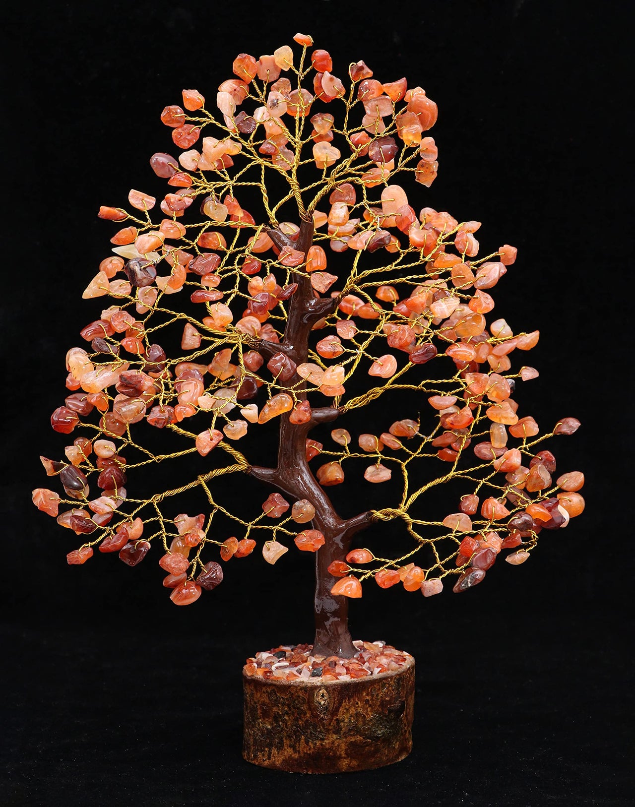 Carnelian Chakra Tree of Life - Crystal Tree for Positive Energy, Handmade Gemstone Tree - Feng Shui Decor, Good Luck Money Tree Bonsai - Orange Healing Crystals for Sacral Chakra, Prosperity Gift Carnelian (Golden Wire)