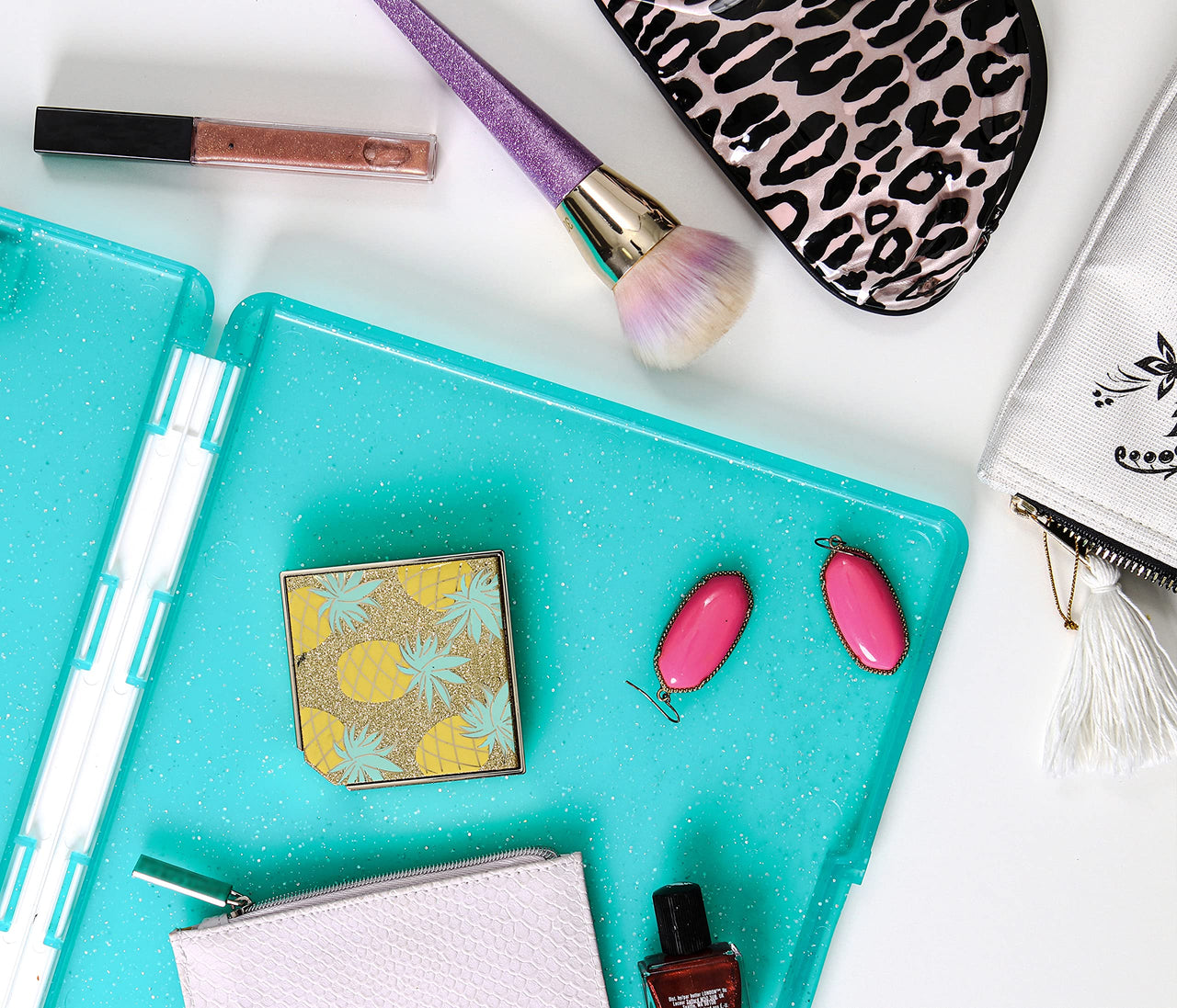 Dexas Slimcase 2 Storage Clipboard with Side Opening, 12.5 x 9.5 inches, Teal Glitter. Organize in Style for Home, School, Work or Trades! Ideal for Teachers, Nurses, Students, Homeschooling